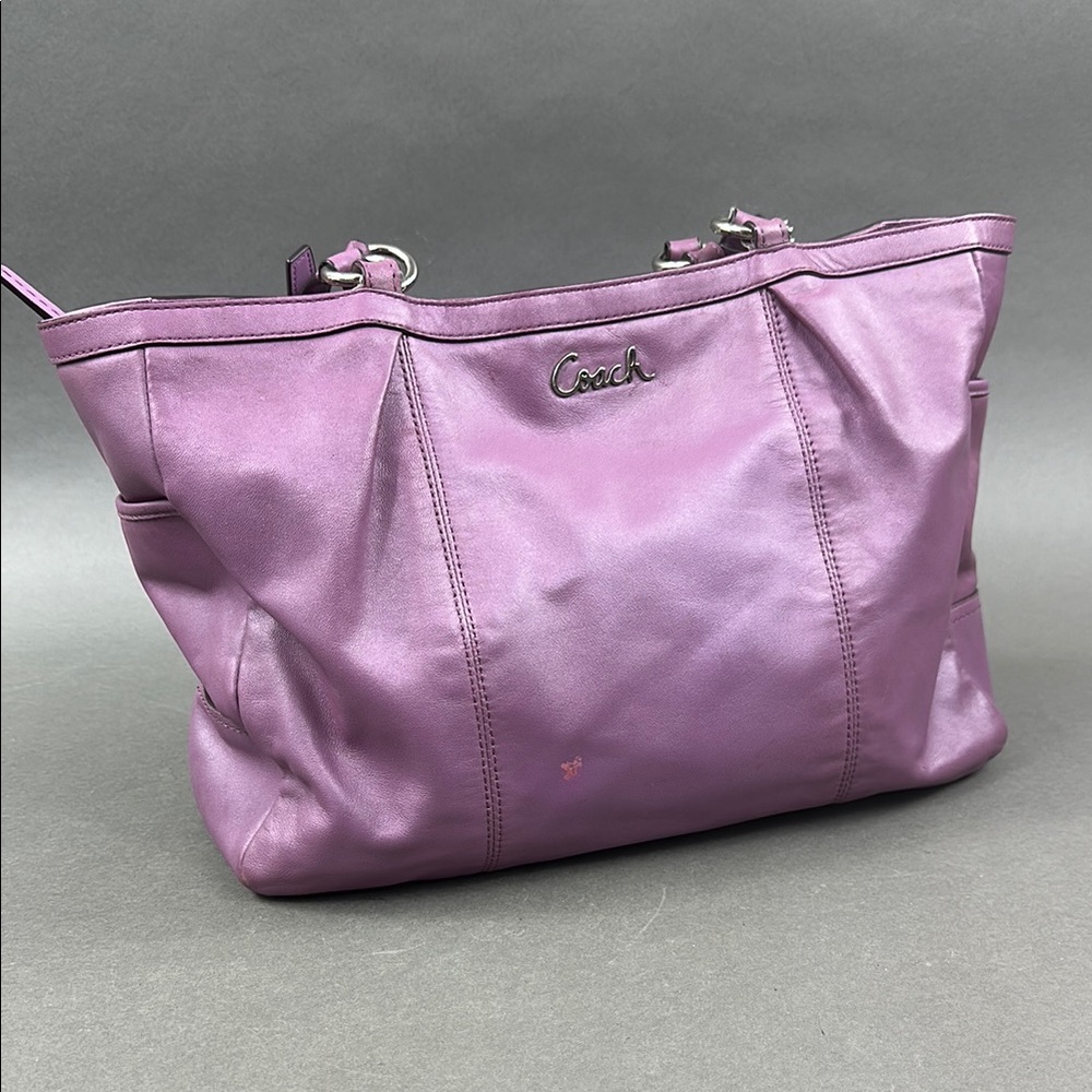 Coach Purple Gallery Shoulder Tote Bag with Silver Hardware